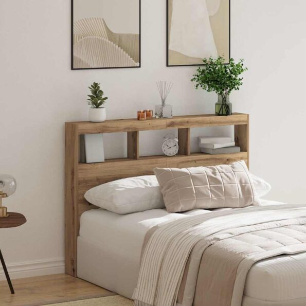 vidaXL Skrinka na čelo postele s LED dub artisan 140x17x102 cm – Obrázok 4