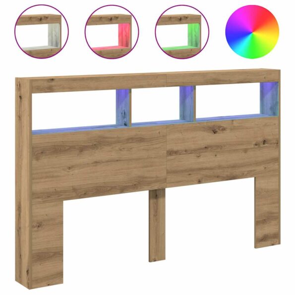 vidaXL Skrinka na čelo postele s LED dub artisan 160x17x102 cm – Obrázok 2