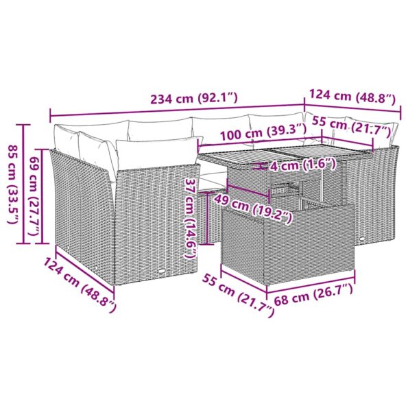 vidaXL 7-dielna záhradná súprava pohoviek s vankúšmi sivá polyratanová – Obrázok 12
