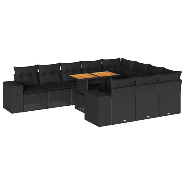 vidaXL 10-dielna záhradná sedacia súprava s vankúšmi polyratan akácia – Obrázok 2