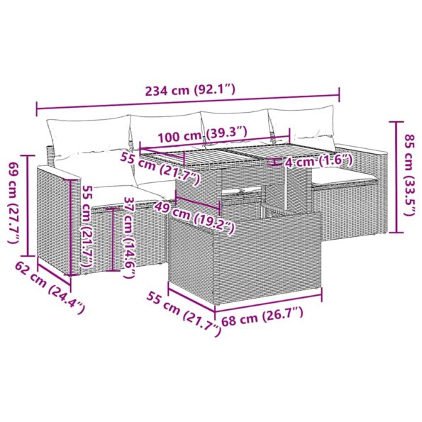 vidaXL 5-dielna záhr. súprava pohoviek vankúše béžová polyratan akácia – Obrázok 12