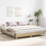 vidaXL Posteľný rám bez matraca dub sonoma 200x200 cm kompozitné drevo – Obrázok 3