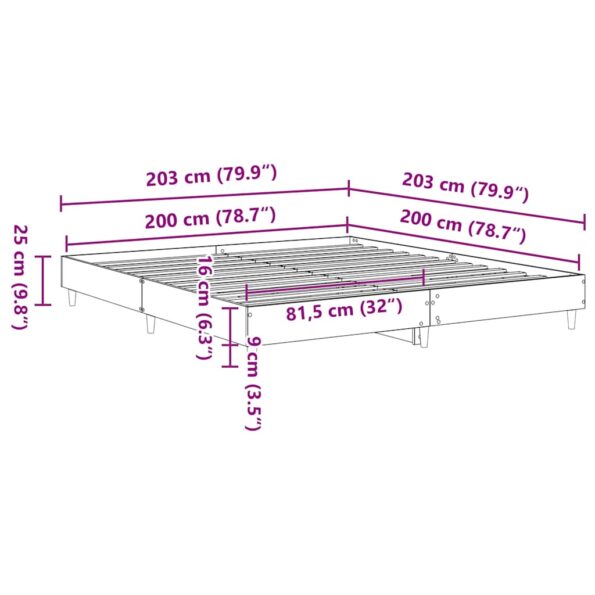 vidaXL Posteľný rám bez matraca dub sonoma 200x200 cm kompozitné drevo – Obrázok 10