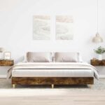 vidaXL Posteľný rám bez matraca dymový dub 200x200 cm kompozitné drevo
