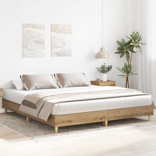 vidaXL Posteľný rám bez matraca remeselnícky dub 200x200 cm – Obrázok 3