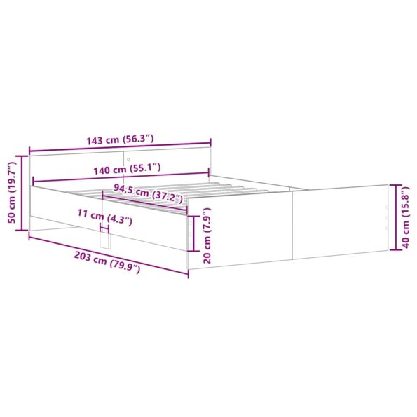 vidaXL Posteľný rám bez matraca remeselnícky dub 140x200 cm – Obrázok 10