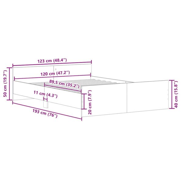 vidaXL Posteľný rám bez matraca remeselnícky dub 120x190 cm – Obrázok 10