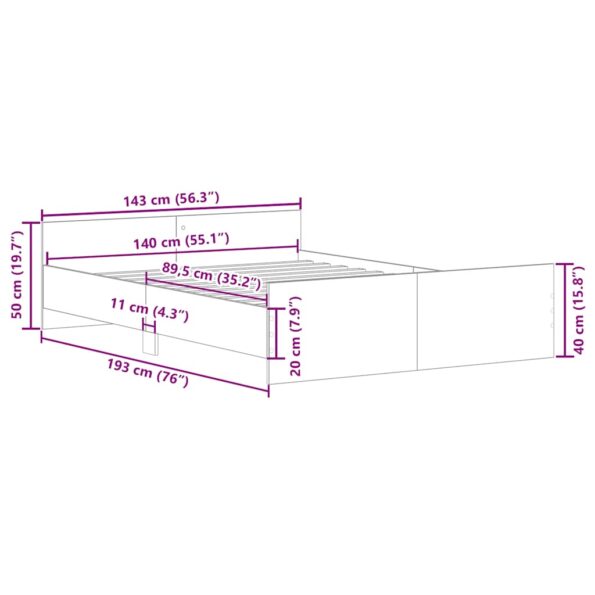 vidaXL Posteľný rám bez matraca remeselnícky dub 140x190 cm – Obrázok 10