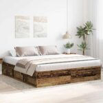 vidaXL Posteľný rám bez matraca staré drevo 200x200cm kompozitné drevo – Obrázok 3