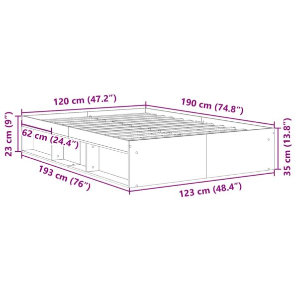 vidaXL Posteľný rám bez matraca remeselnícky dub 120x190 cm – Obrázok 10