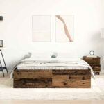 vidaXL Posteľný rám bez matraca staré drevo 140x190cm kompozitné drevo – Obrázok 3