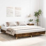 vidaXL Posteľný rám bez matraca dymový dub 160x200 cm kompozitné drevo – Obrázok 3