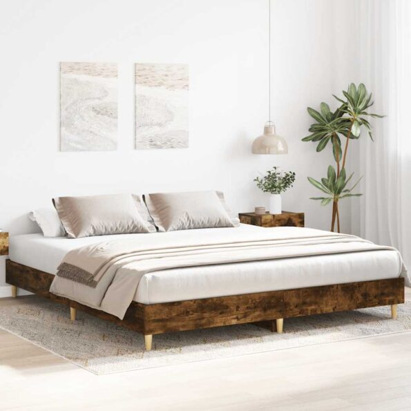 vidaXL Posteľný rám bez matraca dymový dub 160x200 cm kompozitné drevo – Obrázok 3