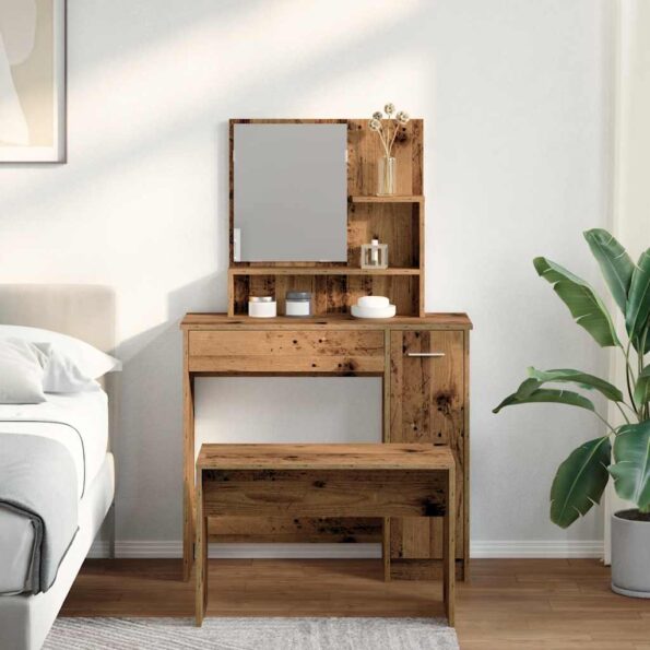 VidaXL súprava toaletného stolíka Old Wood Engineered Wood – Obrázok 3