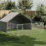 vidaXL Vonkajšia búda pre psov s výbehom, 5x3x1,9 m, pozinkovaná oceľ