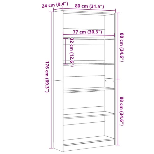VXL8721158768612_g_en_hd_7.jpg vidaXL Knižnica čierna dub 80x24x176x106 cm kompozitné drevo – Obrázok 9