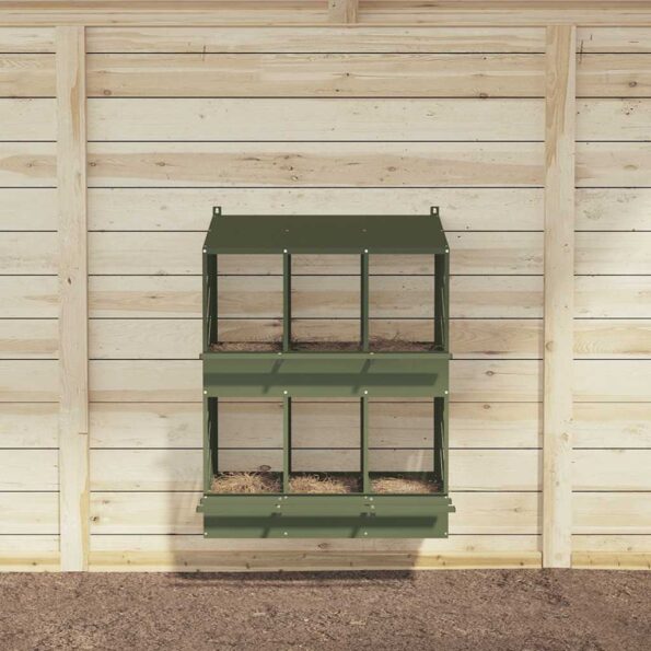 vidaXL Hniezdo pre kurčatá s 6 priehradkami, olivovo zelený kov – Obrázok 3