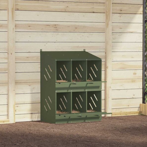 vidaXL Hniezdo pre kurčatá s 6 priehradkami, olivovo zelený kov – Obrázok 4