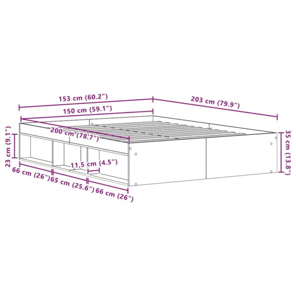 vidaXL Posteľný rám bez matraca staré drevo 150x200cm kompozitné drevo – Obrázok 10