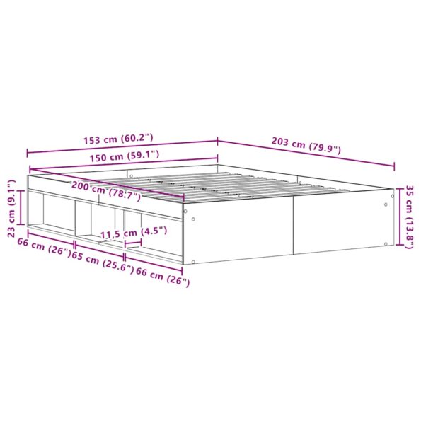 vidaXL Posteľný rám bez matraca čierny dub 150x200 cm kompozitné drevo – Obrázok 10