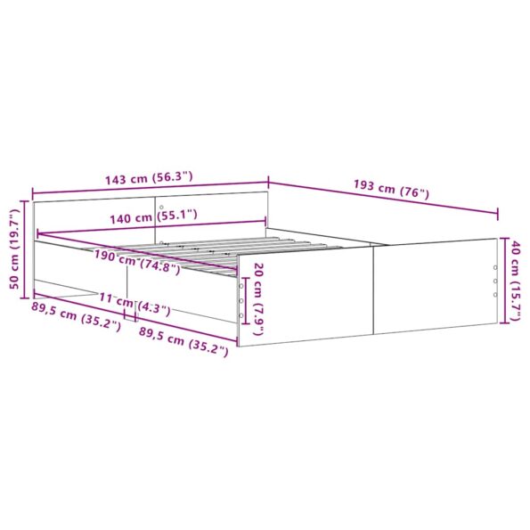 vidaXL Posteľný rám bez matraca čierny dub 140x190 cm kompozitné drevo – Obrázok 11