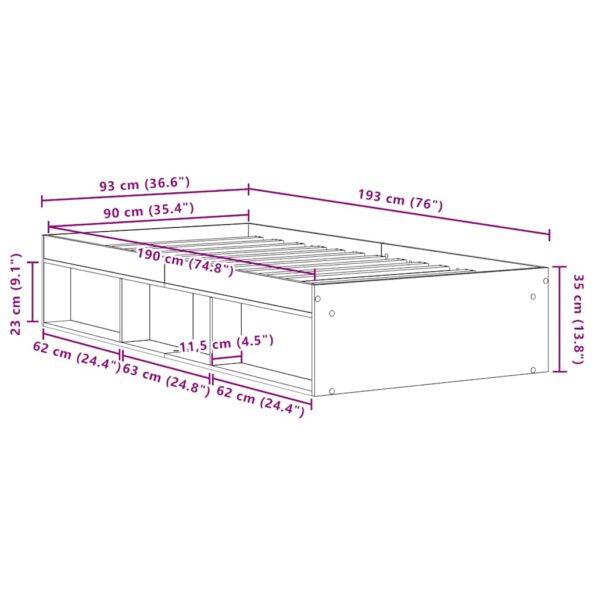 vidaXL Posteľný rám bez matraca čierny dub 90x190 cm kompozitné drevo – Obrázok 10