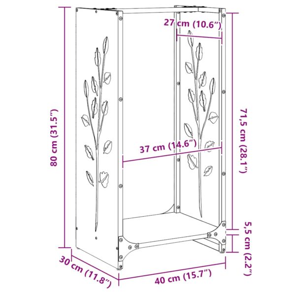 vidaXL Regál na krbové drevo, 40x30x80 cm, za studena lisovaná oceľ – Obrázok 12