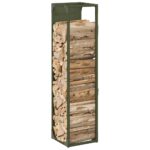 vidaXL Stojan na palivové drevo olivovo zelená 25x25x100 cm – Obrázok 4