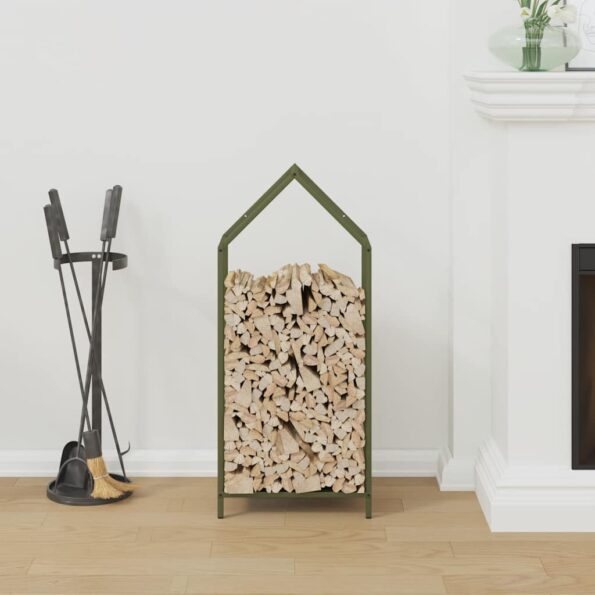 vidaXL Stojan na palivové drevo olivovo zelená 40x25x90 cm – Obrázok 3