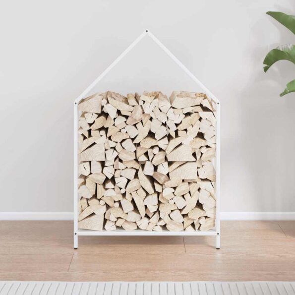 vidaXL Stojan na palivové drevo biely oceľ valcovaná za studena – Obrázok 3