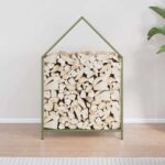 vidaXL Stojan na palivové drevo olivovo zelená 60x25x90 cm – Obrázok 3