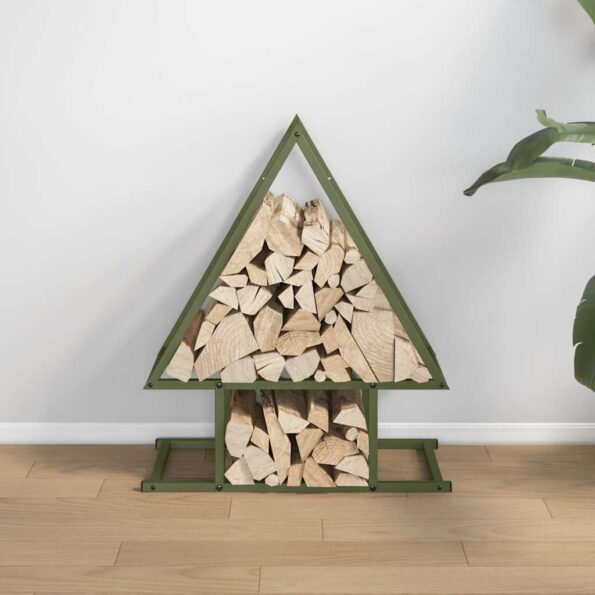 vidaXL Stojan na palivové drevo olivovo zelená 50x25x60 cm – Obrázok 3