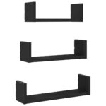 vidaXL Nástenné police 3 ks čierna dub kompozitné drevo – Obrázok 2