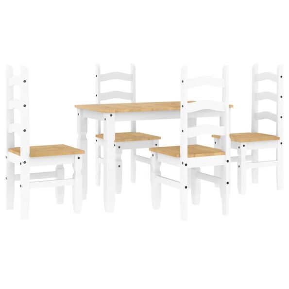 vidaXL 5-dielna jedálenská súprava Panama, biela borovicový masív – Obrázok 2