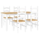 vidaXL 5-dielna jedálenská súprava Panama, biela borovicový masív – Obrázok 2