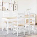 vidaXL 5-dielna jedálenská súprava Panama, biela borovicový masív – Obrázok 3