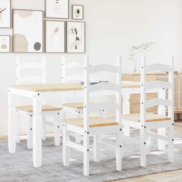 vidaXL 5-dielna jedálenská súprava Panama, biela borovicový masív – Obrázok 3