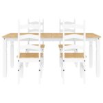 vidaXL 5-dielna jedálenská súprava Panama, biela borovicový masív – Obrázok 7