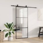 vidaXL Posuvné dvere s kovaním čierne 90x205 cm ESG sklo – Obrázok 3