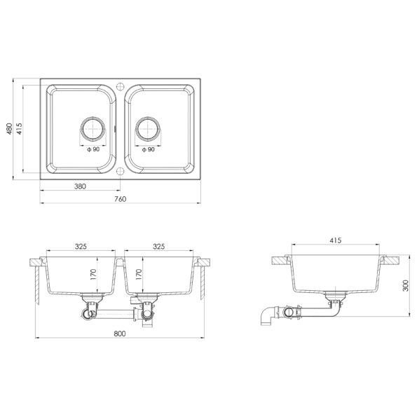 vidaXL Kuchynské umývadlo Sivé 760x480x184 mm Granit – Obrázok 9