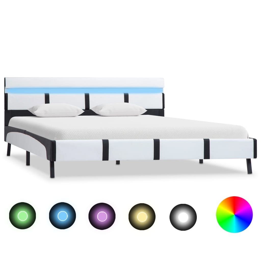 280300_1.jpg vidaXL Posteľný rám s LED, biely, umelá koža 160x200 cm – Obrázok 1