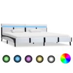 vidaXL Posteľný rám s LED, biely, umelá koža 180x200 cm