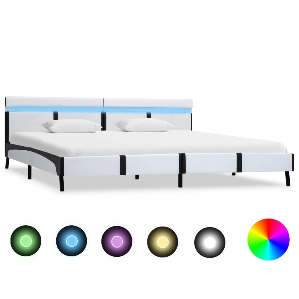 280301_1.jpg vidaXL Posteľný rám s LED, biely, umelá koža 180x200 cm – Obrázok 1