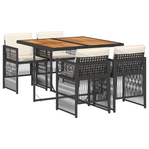 vidaXL 5-dielna záhradná jedálenská súprava a vankúše čierna polyratan – Obrázok 2
