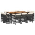 vidaXL 11-dielna záhradná jedálenská sada s vankúšmi čierna polyratan – Obrázok 2