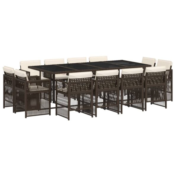 vidaXL 13-dielna záhradná jedálenská súprava vankúše hnedá polyratan – Obrázok 2