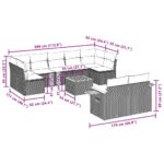 vidaXL 10dielna záhradná súprava pohoviek s vankúšmi sivá polyratanová – Obrázok 9