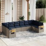 vidaXL 10dielna záhradná súprava pohoviek s vankúšmi sivá polyratanová