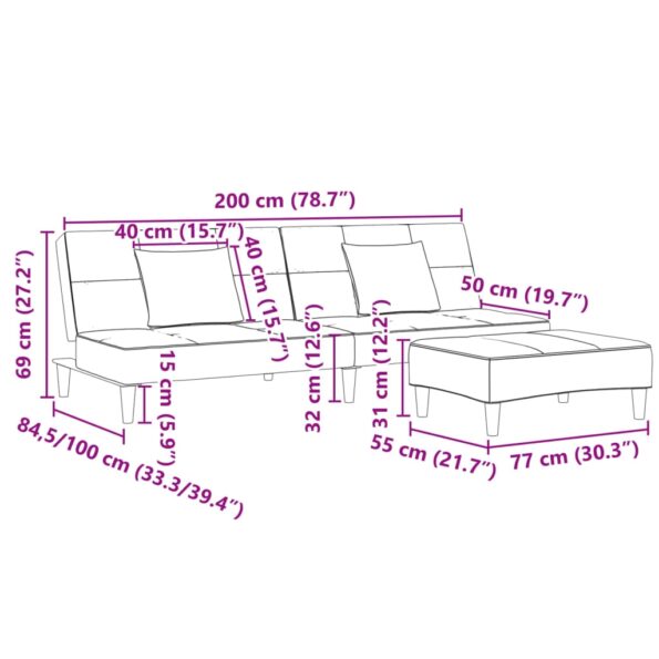 vidaXL 2-miestna rozkladacia pohovka s podnožkou bledosivá látka – Obrázok 11