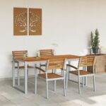 vidaXL 5-dielny záhradný jedálenský set z masívneho akáciového dreva a kovu – Obrázok 4